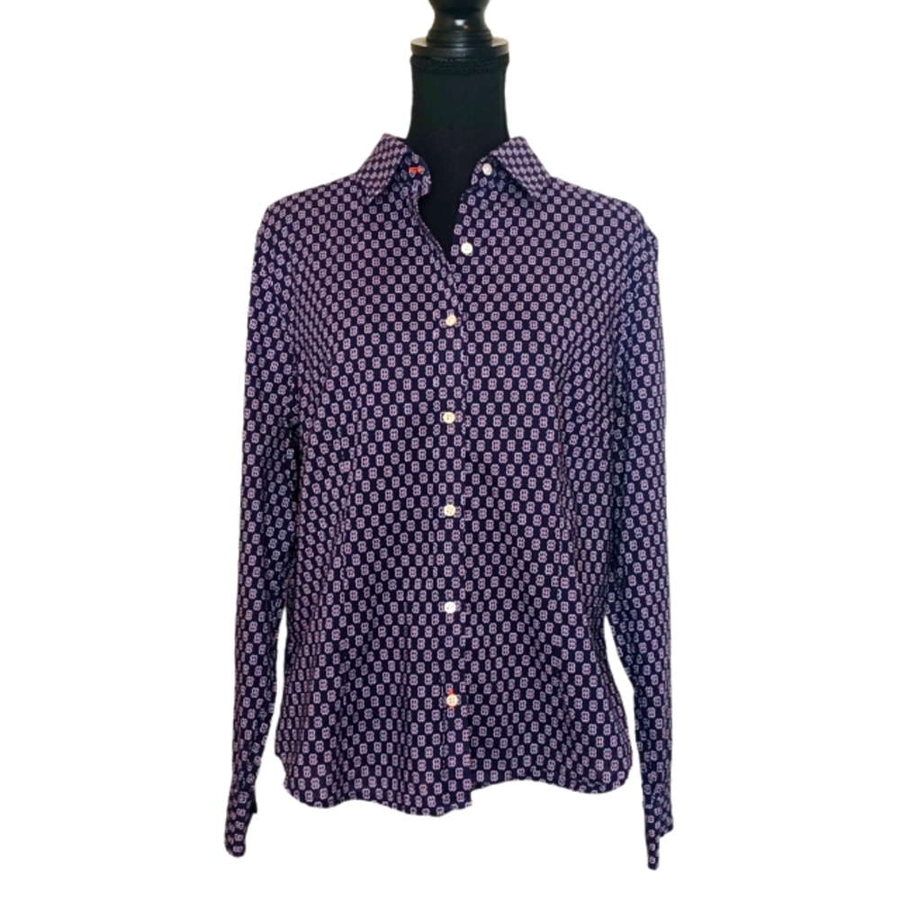 J. McLaughlin 100% Cotton Button Down Long Sleeve Blouse Women's Sz 12